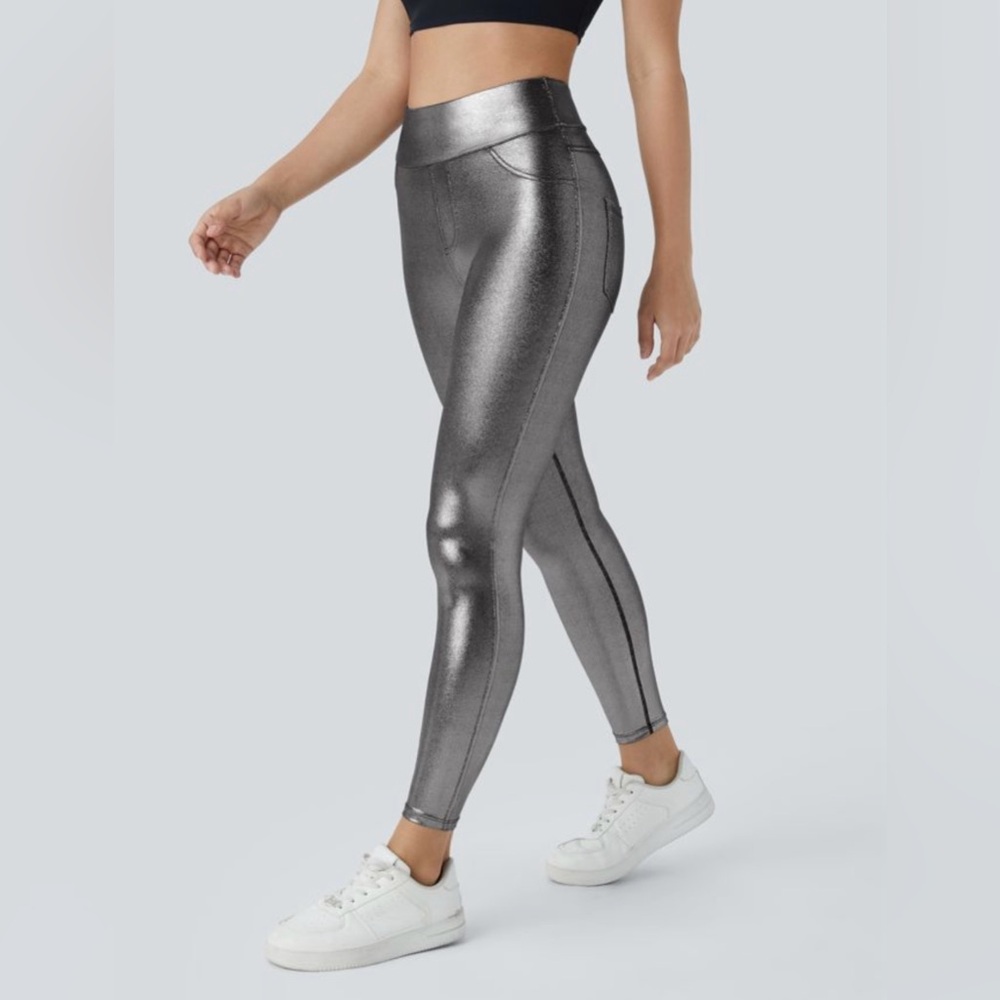 Halara SoftlyZero™ Faux Leather High-Waisted Viral Leggings – Silver - NWT!